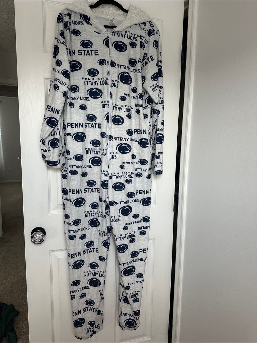 Penn State Womens Gray & Navy Onesie Jumpsuit Hooded Pajama